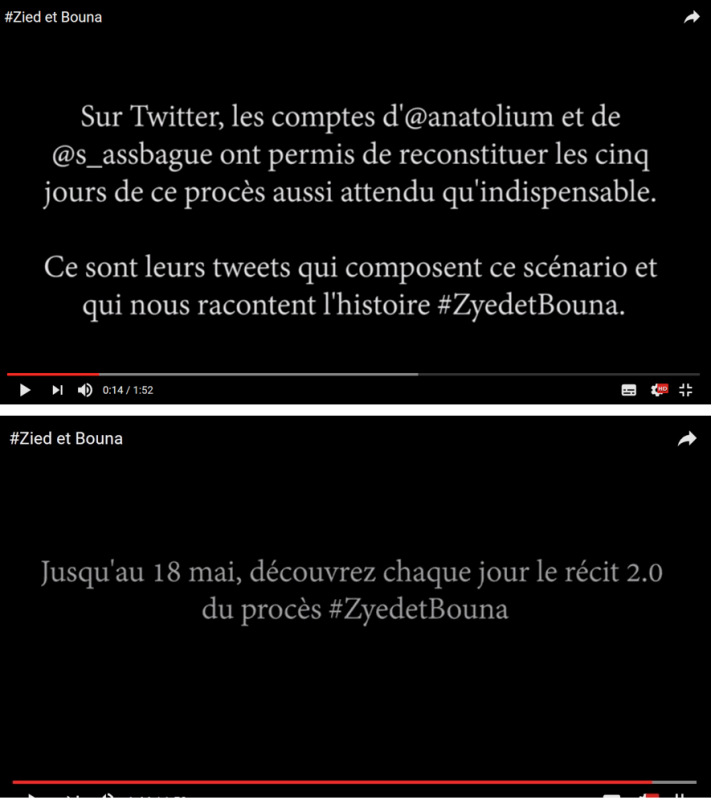 Figure 5 - Captures d’écran du film #zyedetbouna, le procès 2.0