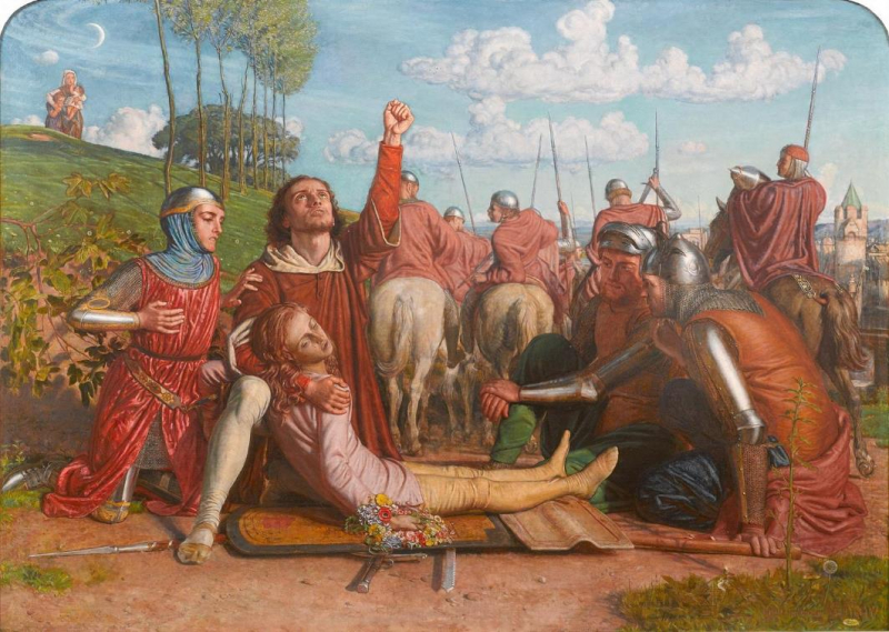 Fig. 1 – William Holman Hunt, Rienzi vowing to obtain justice for the death of his young brother, slain in a skirmish between the Colonna and the Orsini factions, 1848-1849, huile sur toile; Wikimedia Commons, domaine public