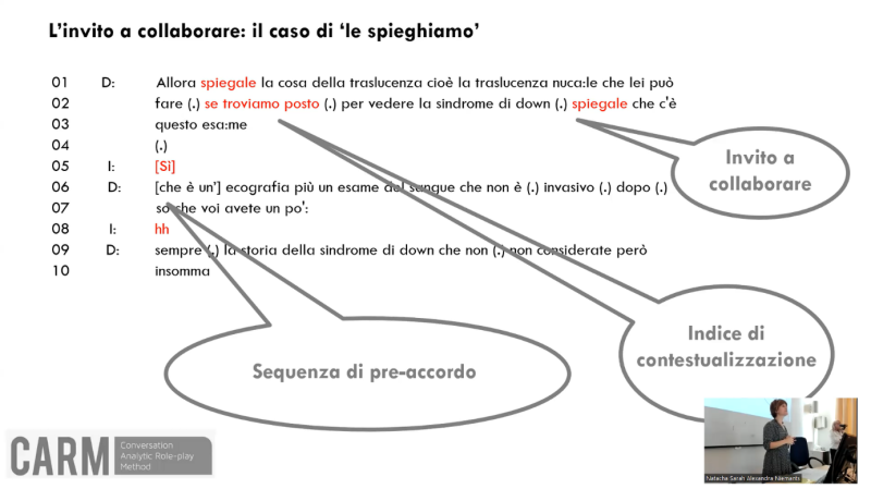 Figure 6 – Première partie de l’extrait authentique reproduit dans la Figure 2 avec des bulles orientant l’interaction en classe18